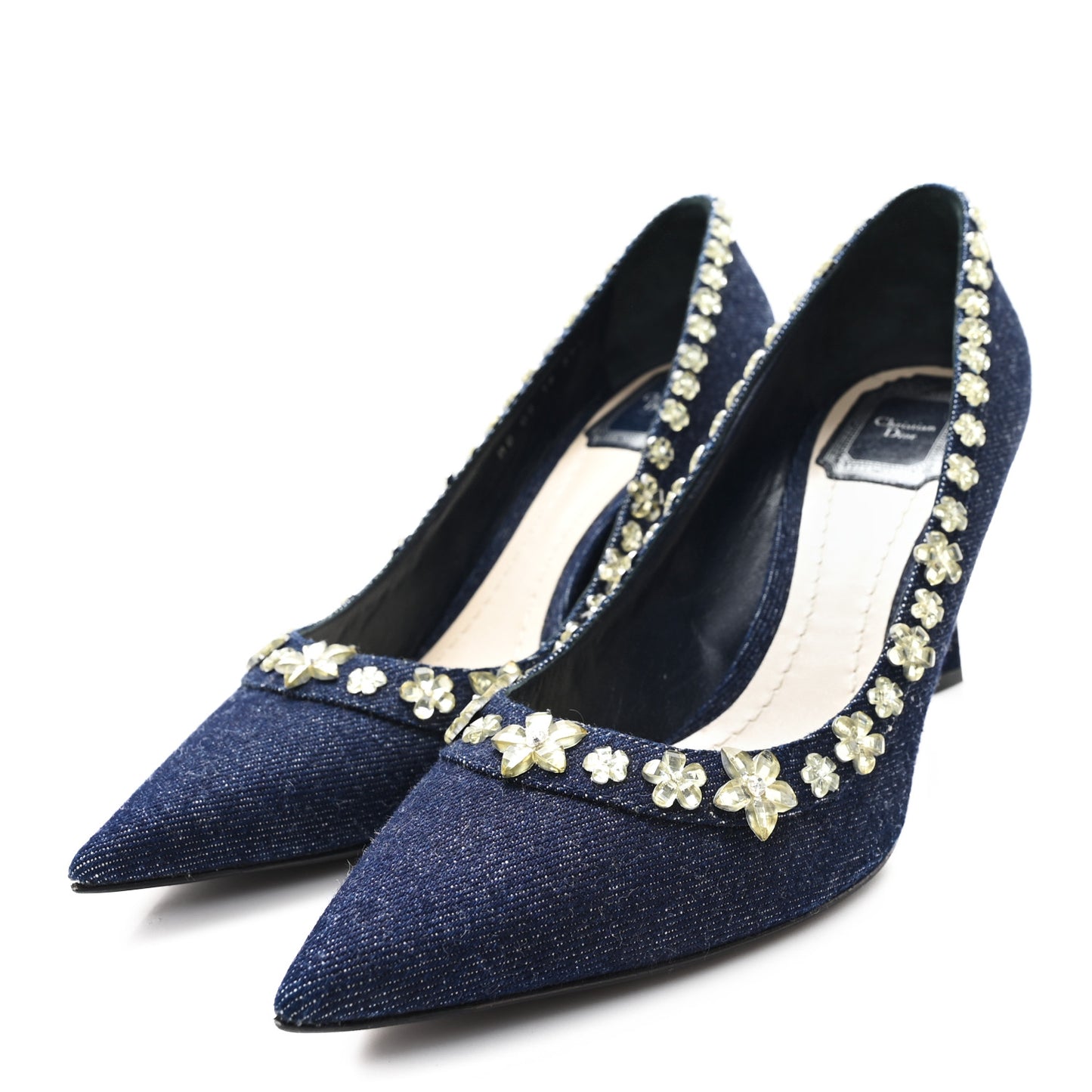 Denim Crystal Garland Pumps 39.5 Blue Fonce