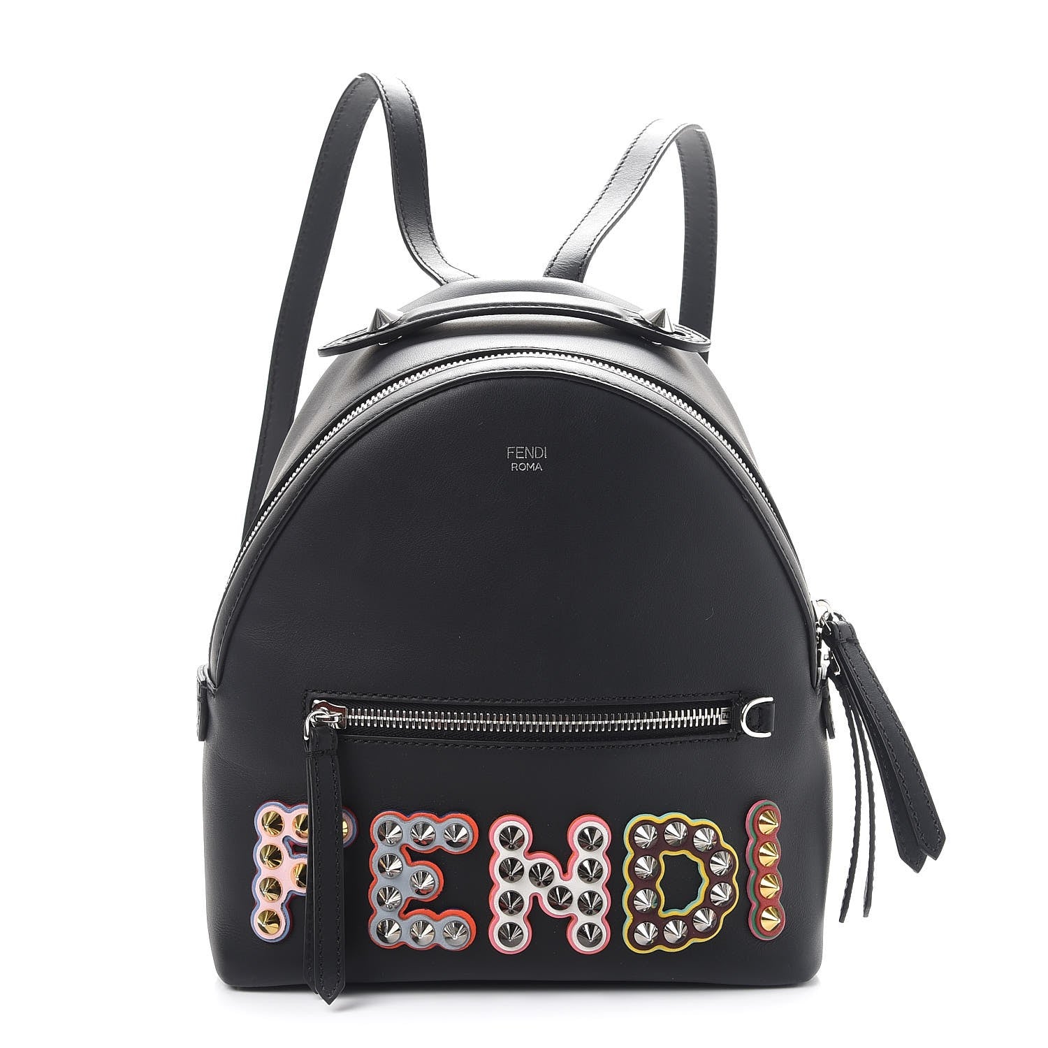 Fendi Vitello Century Fun Fair Metal Studded Mini Backpack Black Multicolor 1 of 8