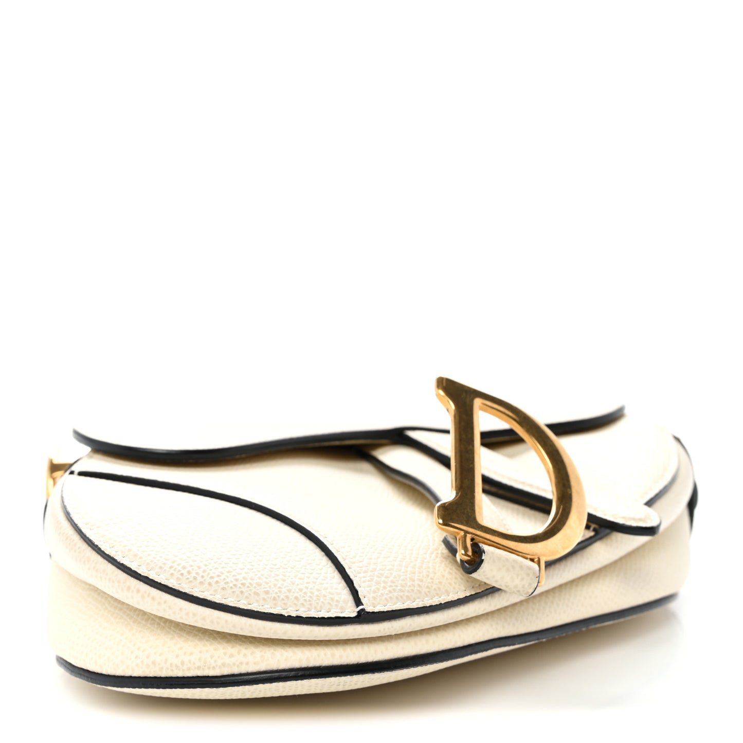 Grained Calfskin Mini Saddle Bag White
