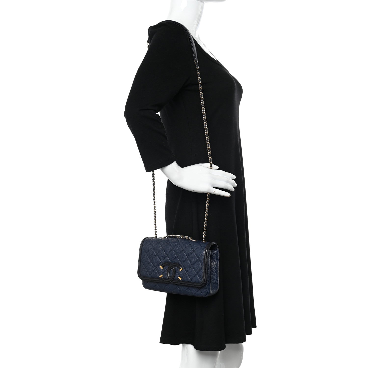Chanel Caviar Quilted Small CC Filigree Flap Navy Black 2 of 12