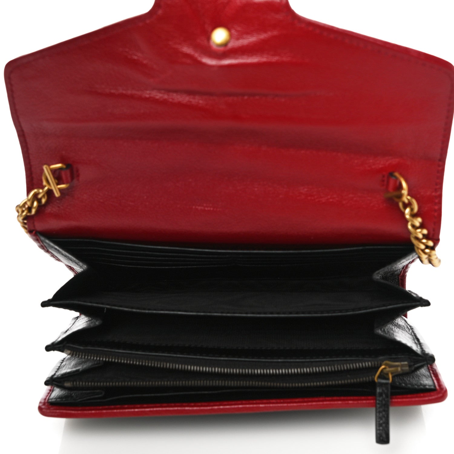 Gucci Vintage Effect Calfskin Matelasse Diagonal Torchon GG Marmont Chain Wallet Black Romantic Cherry 9 of 28