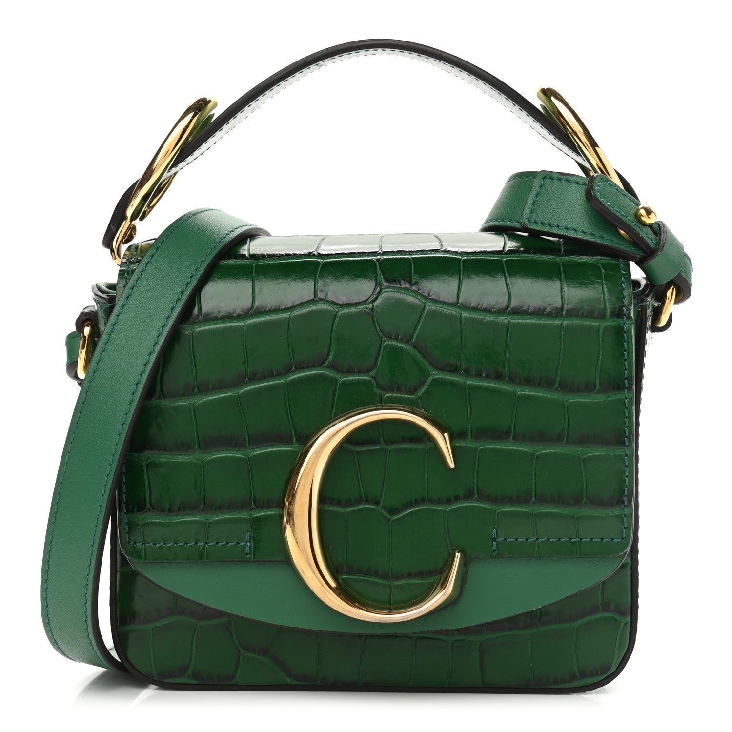 Chloe Calfskin Crocodile Embossed Mini C Double Carry Woodsy Green 1 of 12