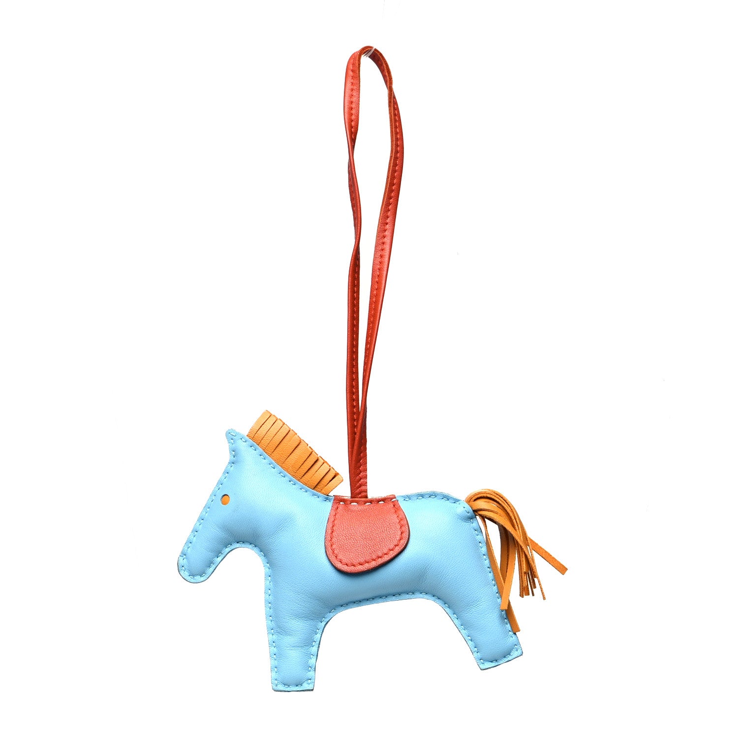 Hermes Milo Lambskin Grigri Rodeo Horse Bag Charm GM Celeste Naturel Bouton D'Or Cornaline 1 of 4