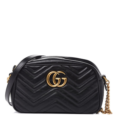 Gucci Calfskin Matelasse Small GG Marmont Chain Shoulder Bag Black 1 of 14