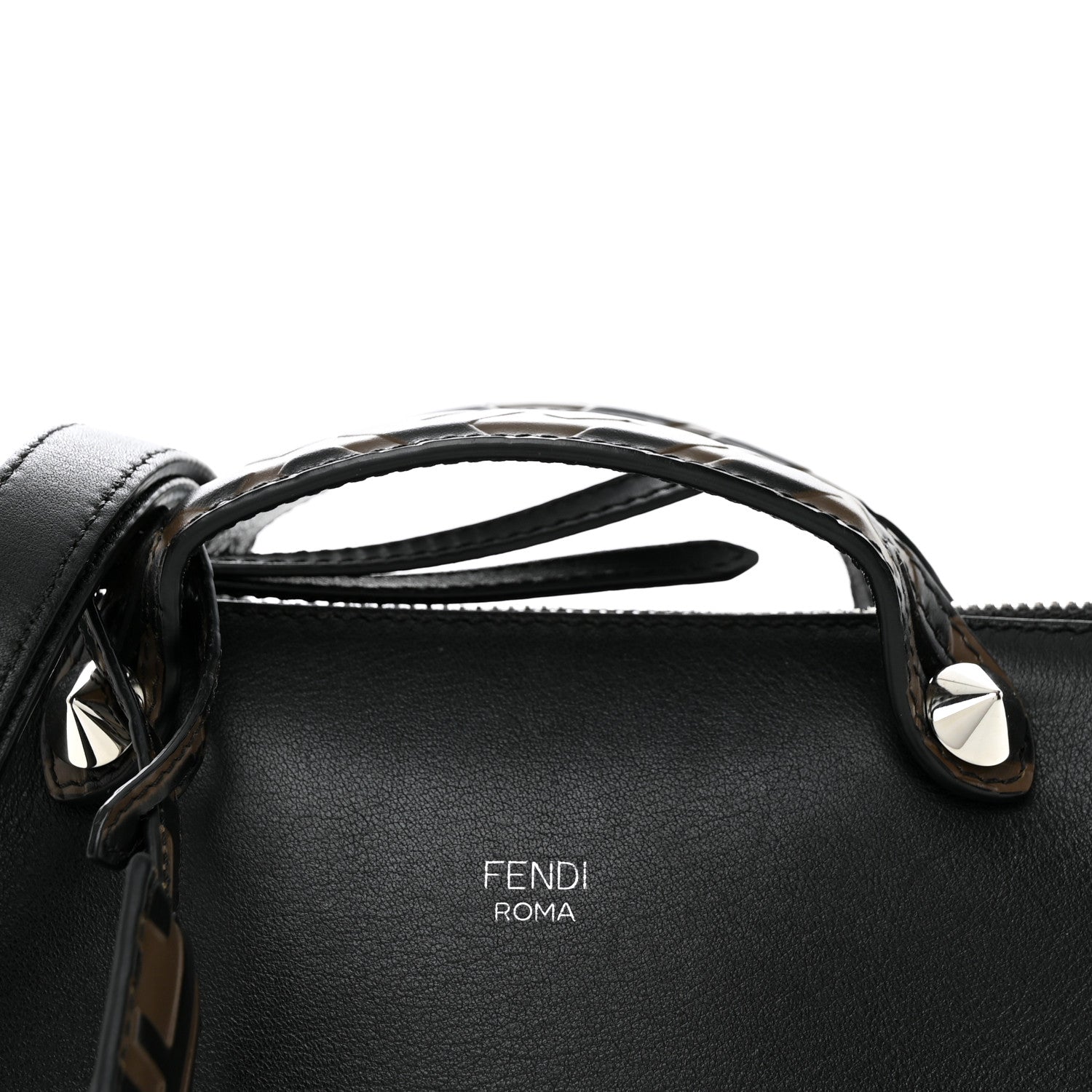 Fendi Vitello Dolce Bi-Color FF 1974 Embossed Mini By The Way Boston Bag Black Maya 8 of 11