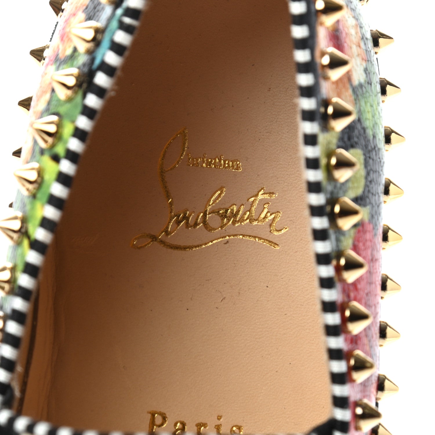 Christian Louboutin Crackled Calfskin Hawaii Print Mens Spikes Pik Boat Flats 40 Black 7 of 7