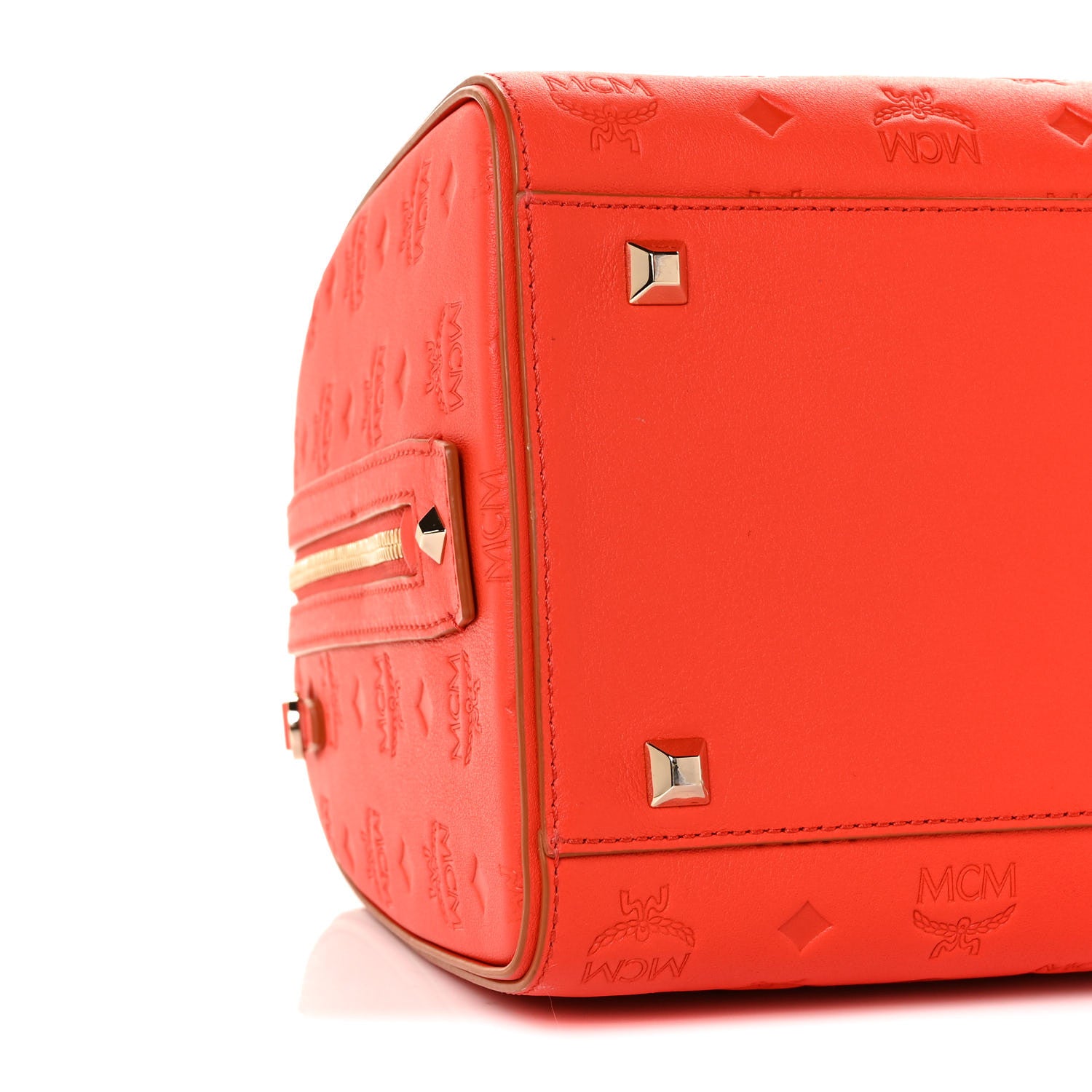 MCM Calfskin Monogram Essential Boston Bag Red 6 of 7