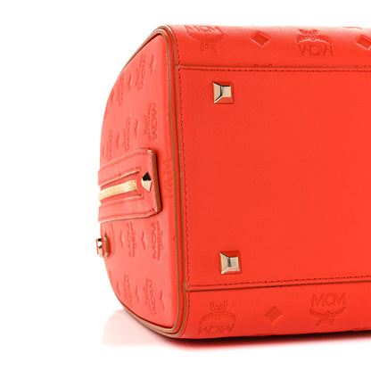 MCM Calfskin Monogram Essential Boston Bag Red 6 of 7