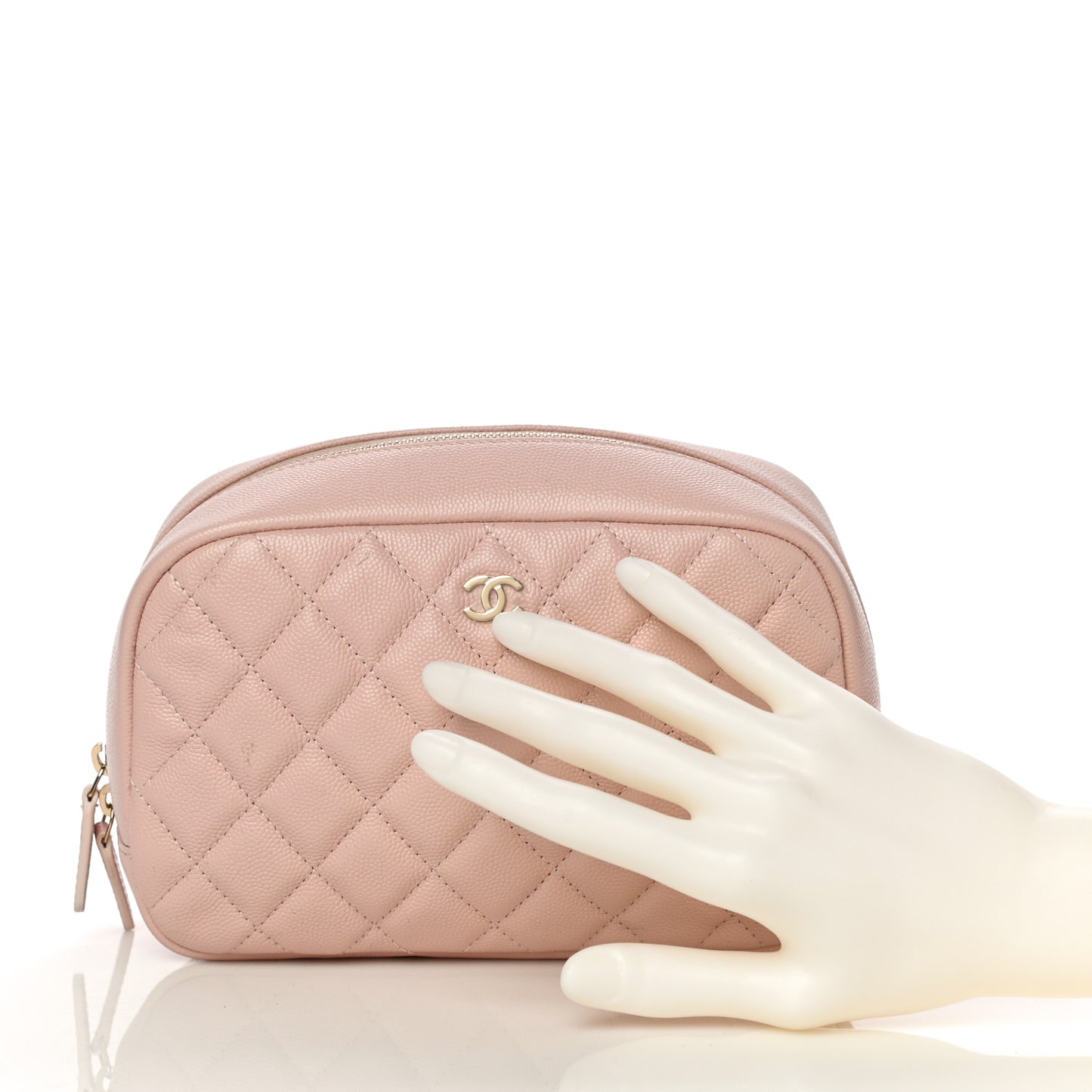 Caviar Quilted Medium Curvy Pouch Cosmetic Case Light Pink