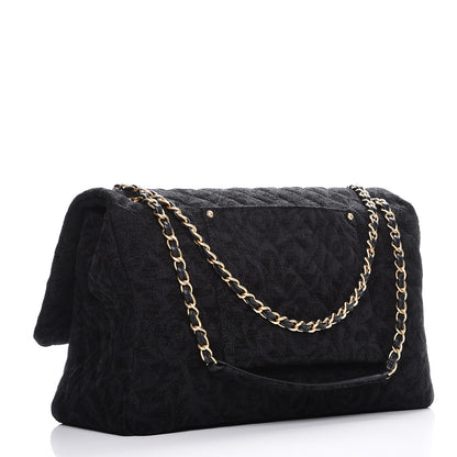 Chanel Velvet Camellia Stamped XXL Travel Flap Bag Black 3 of 9