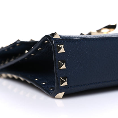 Valentino Garavani Pebbled Calfskin Medium Rockstud Flip Lock Crossbody Bag Navy 9 of 10