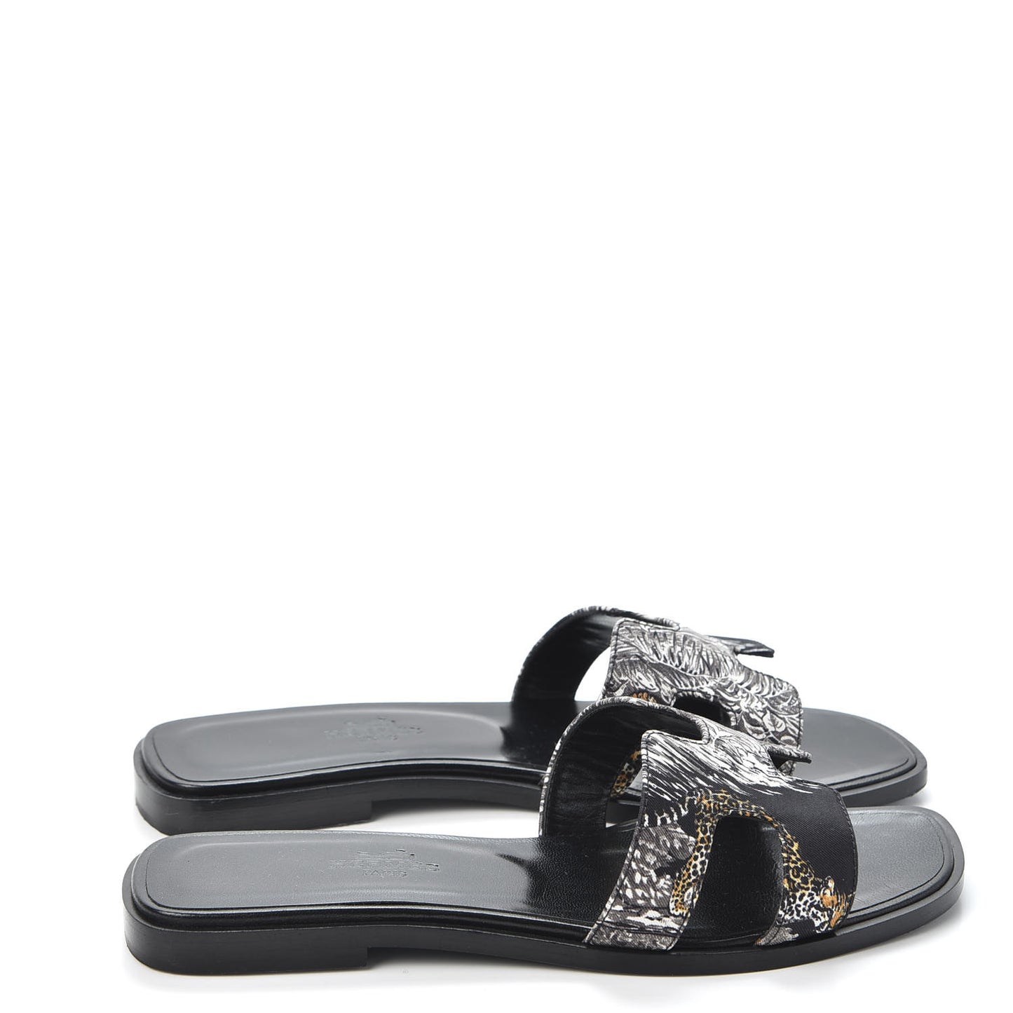 Silk Printed Equateur Tattoo Oran Sandals 35.5 Black