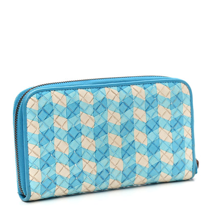 Bottega Veneta Nappa Intrecciato Zip Around Wallet Blue White 3 of 10