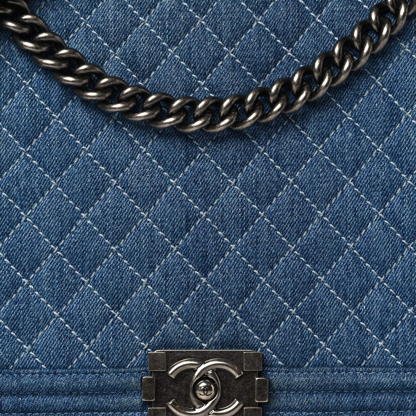 Denim Quilted Large Boy Flap Blue
