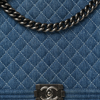 Chanel Denim Quilted Large Boy Flap Blue 7 of 9