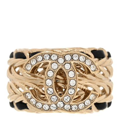 Chanel Metal Crystal Lambskin CC Ring 49 5 Gold Black 1 of 5