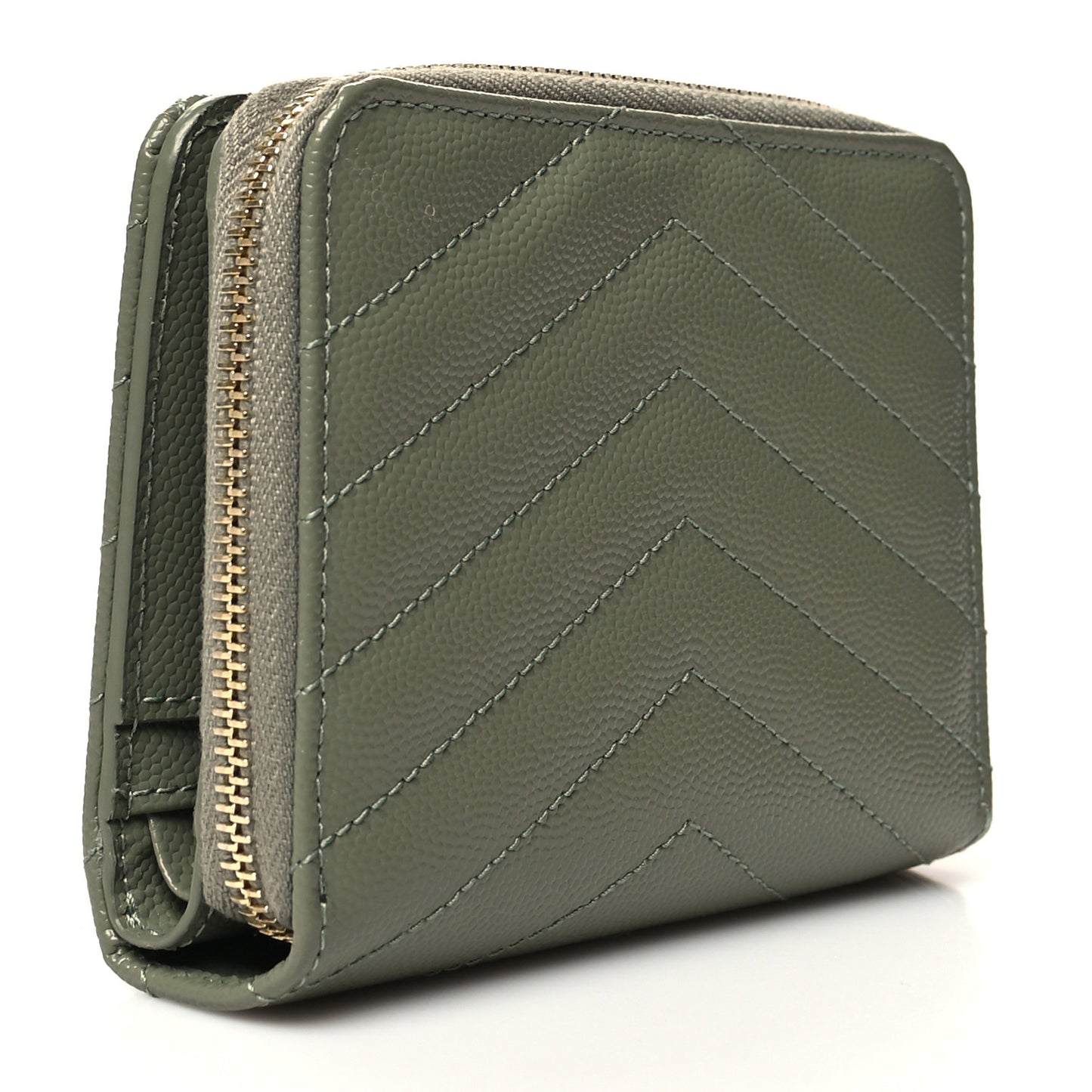 Grain De Poudre Matelasse Chevron Monogram Compact Zip Around Wallet Vert Kaki