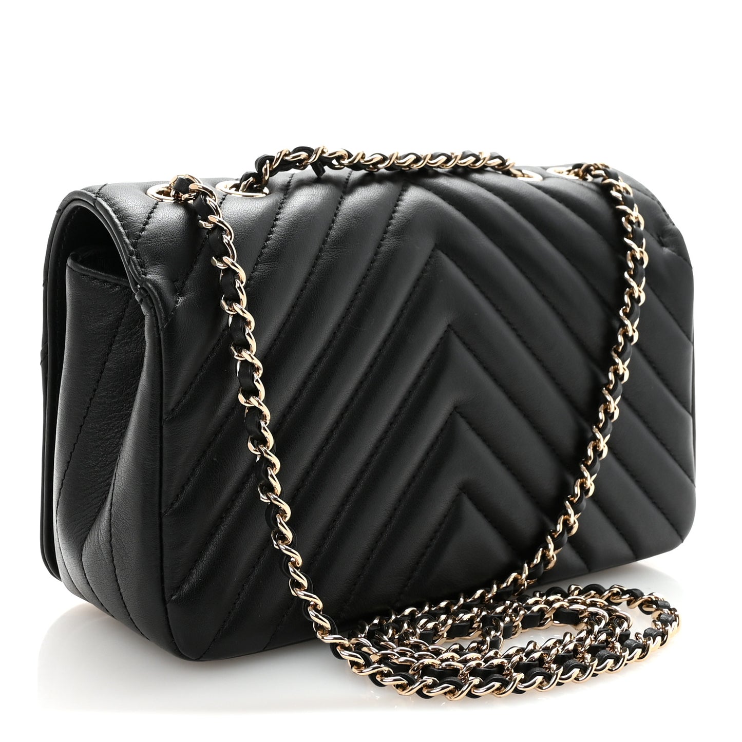 Calfskin Chevron Quilted Mini Statement Flap Black