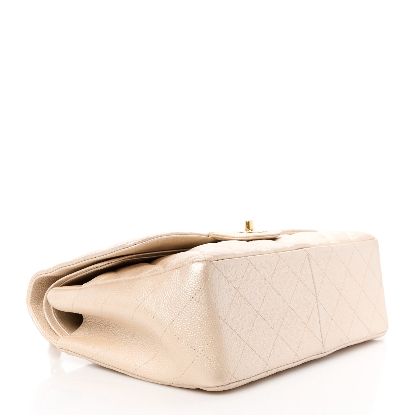 Iridescent Caviar Quilted Jumbo Double Flap Beige