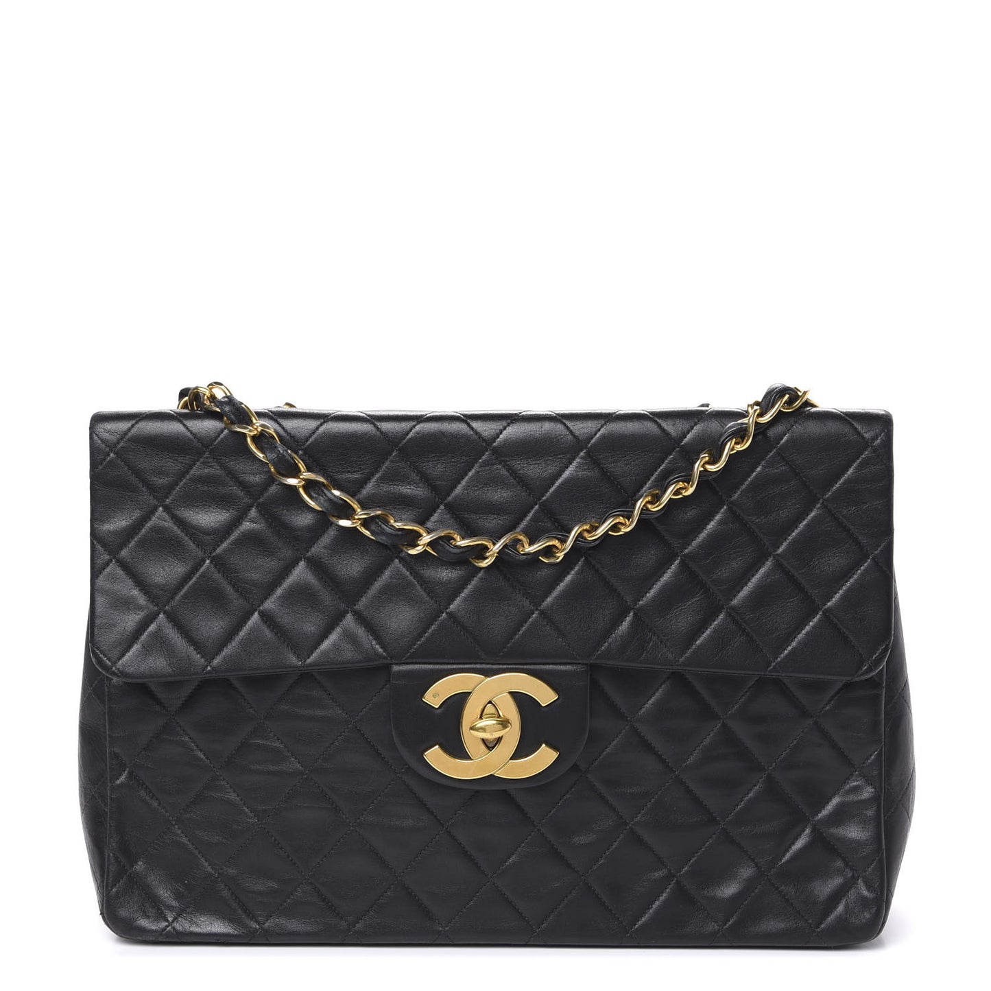 Lambskin Quilted XL Jumbo Single Flap Black