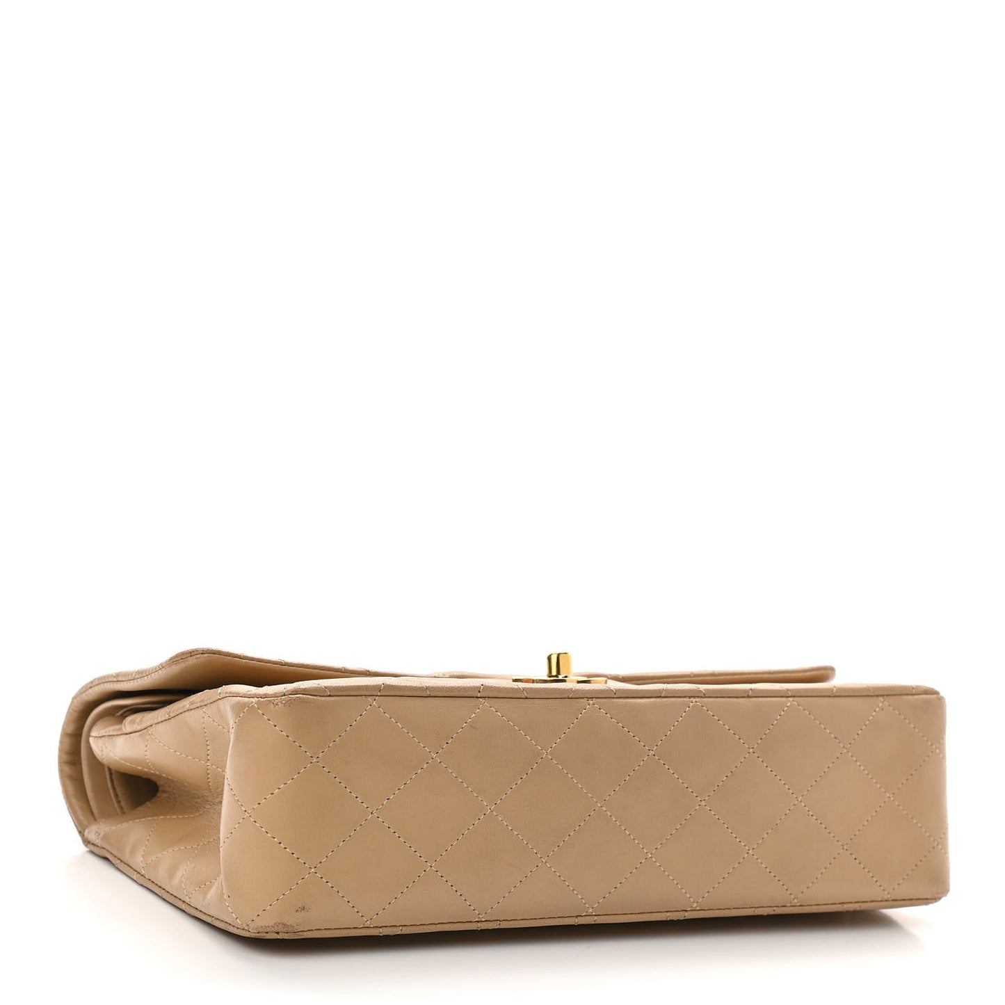 Lambskin Quilted Medium Double Flap Beige