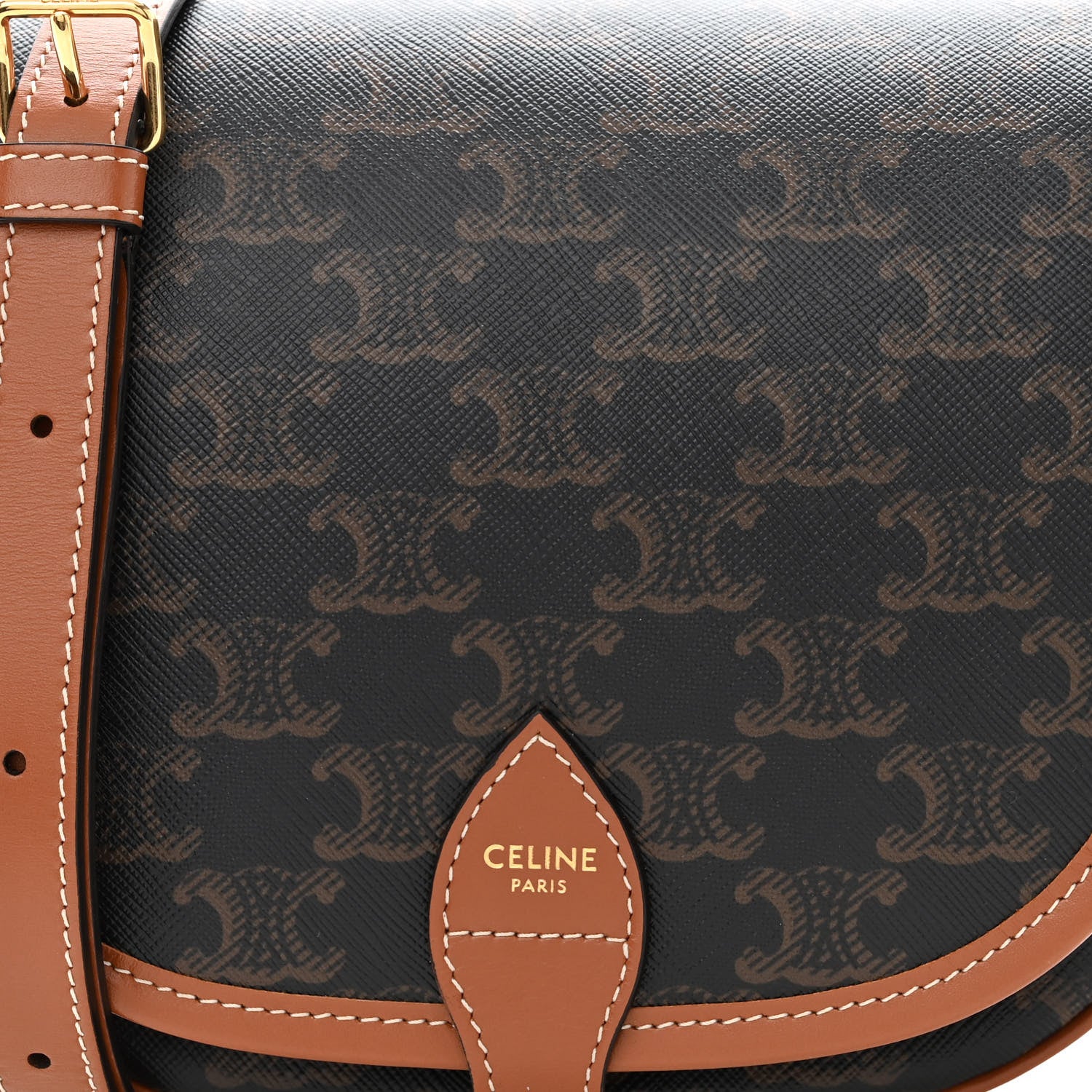 Celine Triomphe Canvas Medium Folco Bag Tan 7 of 9