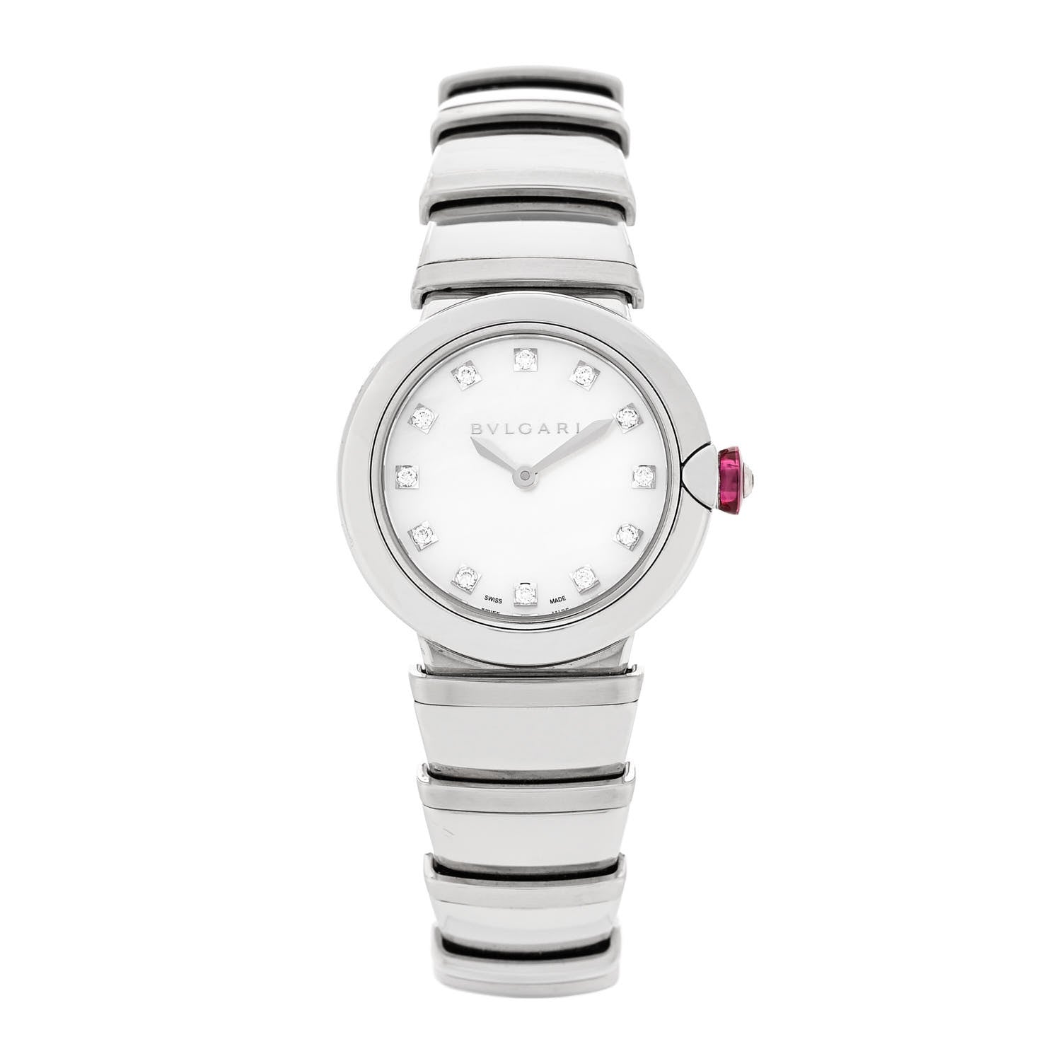 Bulgari Stainless Steel Diamond Mother of Pearl 28mm Lucea Quartz Watch 1 of 5