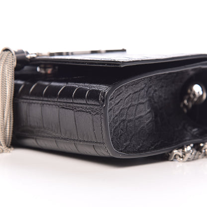 Saint Laurent Calfskin Crocodile Embossed Monogram Small Kate Tassel Satchel Black 9 of 10