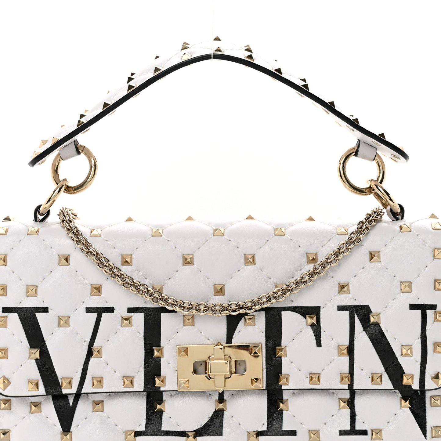 Lambskin VLTN Print Medium Rockstud Spike Shoulder Bag Optic White Black