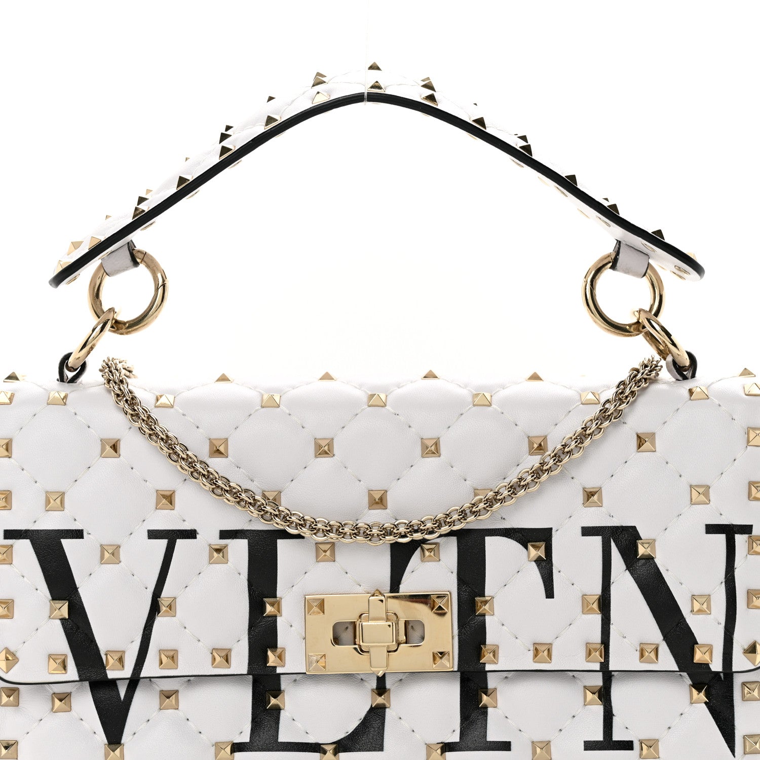 Valentino Garavani Lambskin VLTN Print Medium Rockstud Spike Shoulder Bag Optic White Black 7 of 14