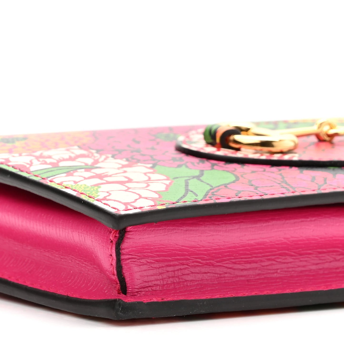 X KEN SCOTT Shangai Calfskin Pomponica Print Horsebit 1955 Wallet On Chain Multicolor Fuxia Pompon