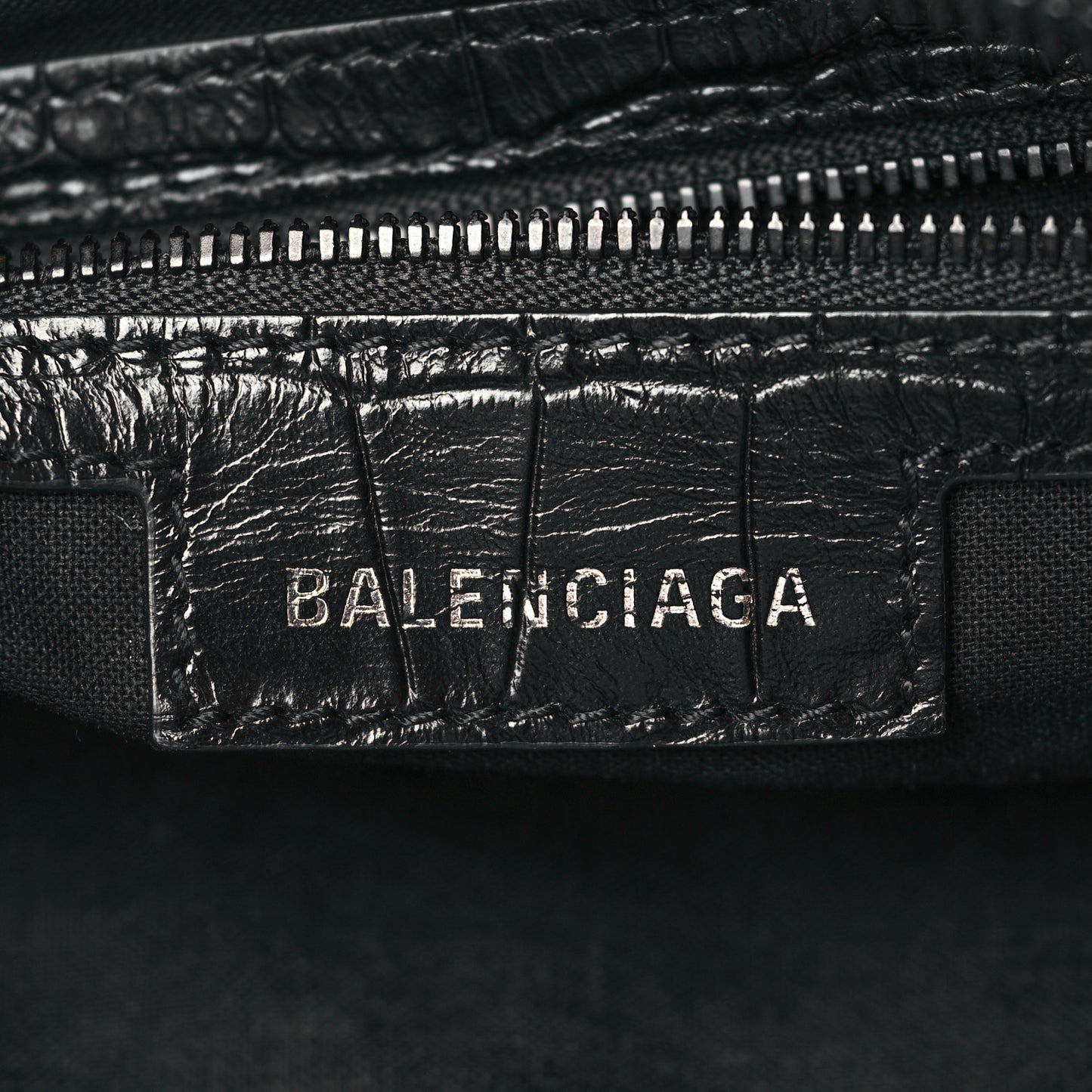 Extra Supple Calfskin Crocodile Embossed Monochrome Small Le Cagole Shoulder Bag Black