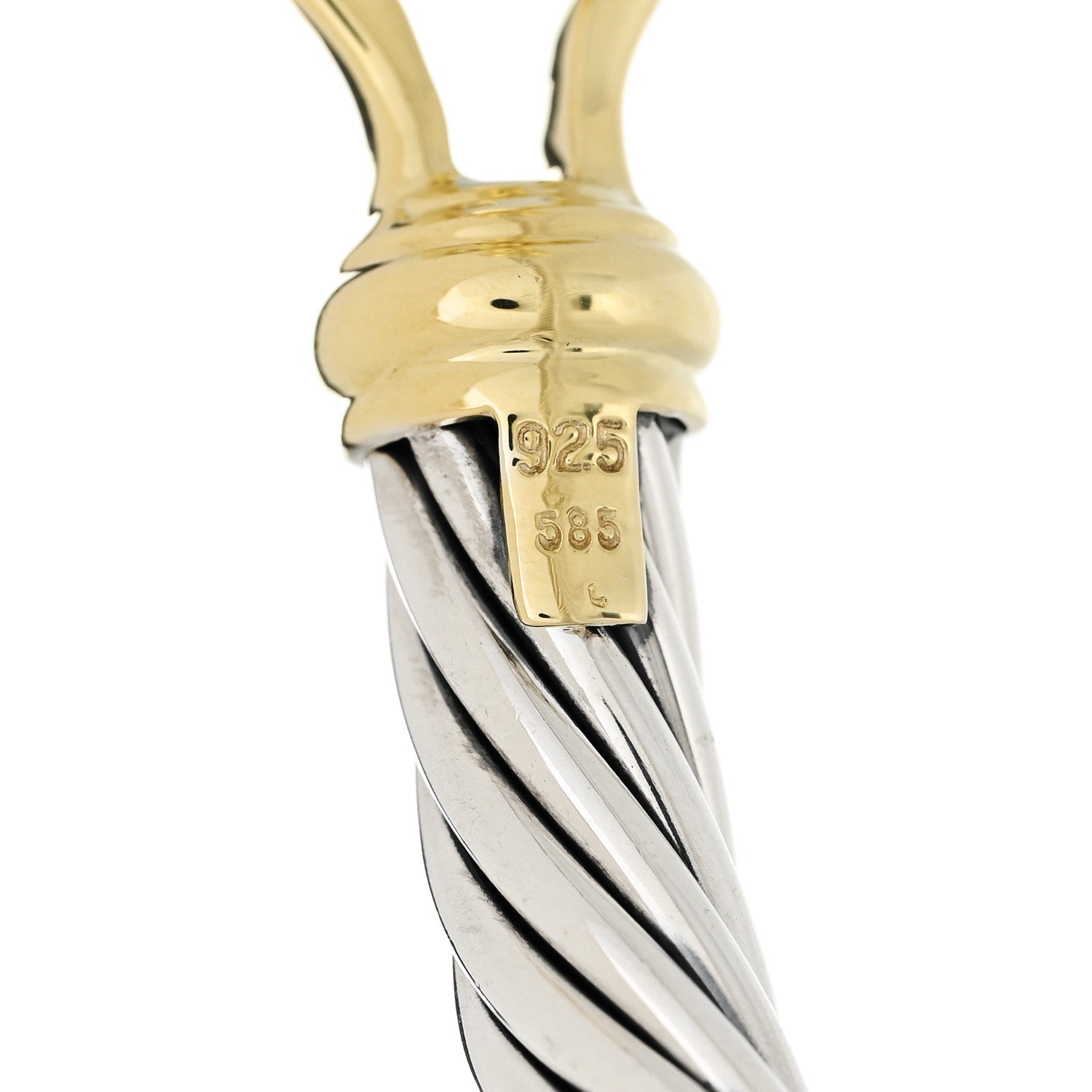 David Yurman Sterling Silver 14K Yellow Gold 7mm Cable Classic Buckle Bracelet 4 of 5