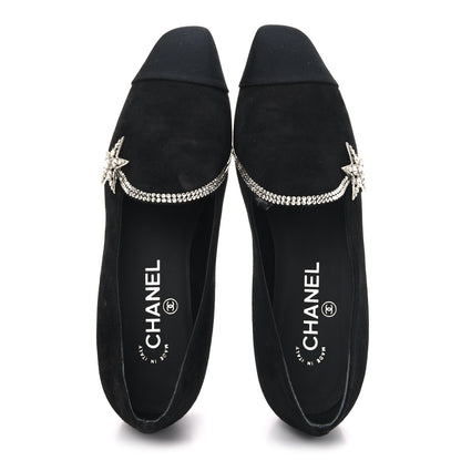 Chanel Suede Calfskin Grosgrain Crystal Star Mocassin Loafers 38 Black 2 of 9