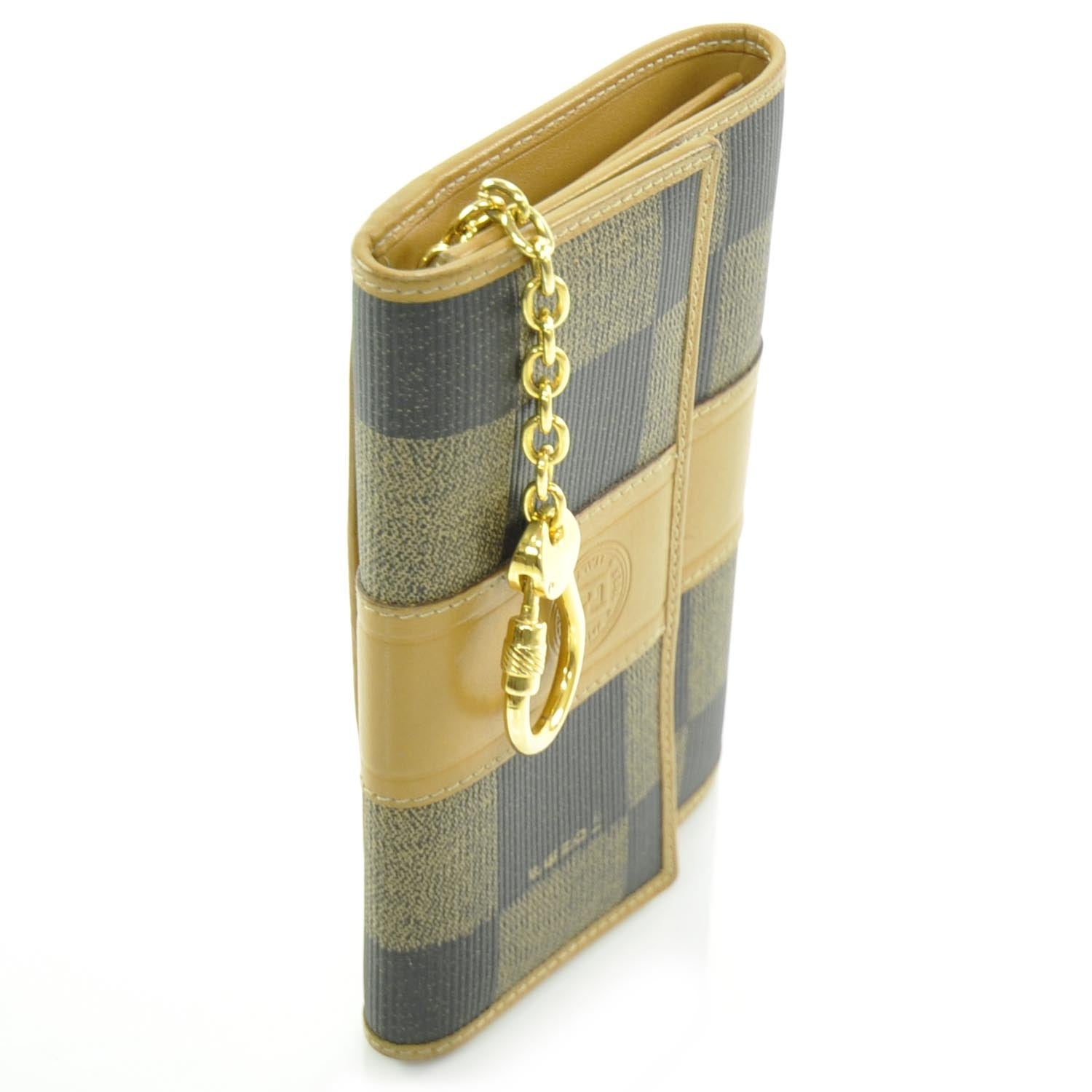 Fendi Vintage Canvas Checkered Coin Pouch Key Case Tobacco 3 of 9