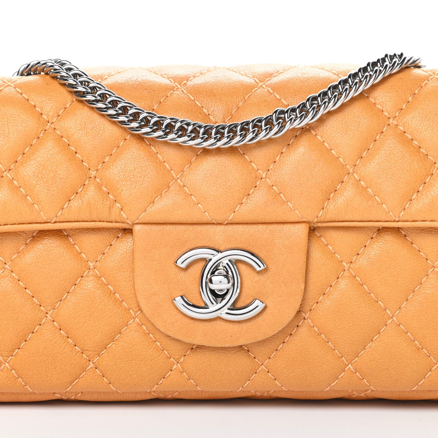 Glazed Lambskin Quilted Bijoux Chain East West Flap Mango