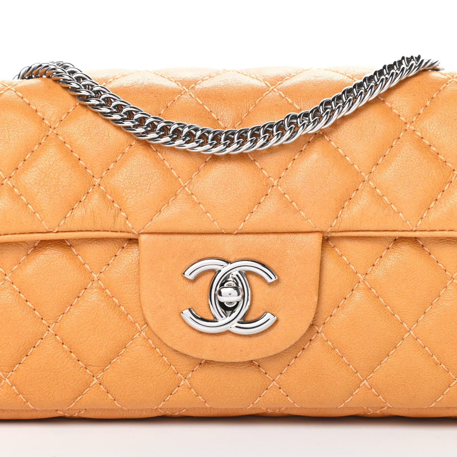 Chanel Glazed Lambskin Quilted Bijoux Chain East West Flap Mango 9 of 13