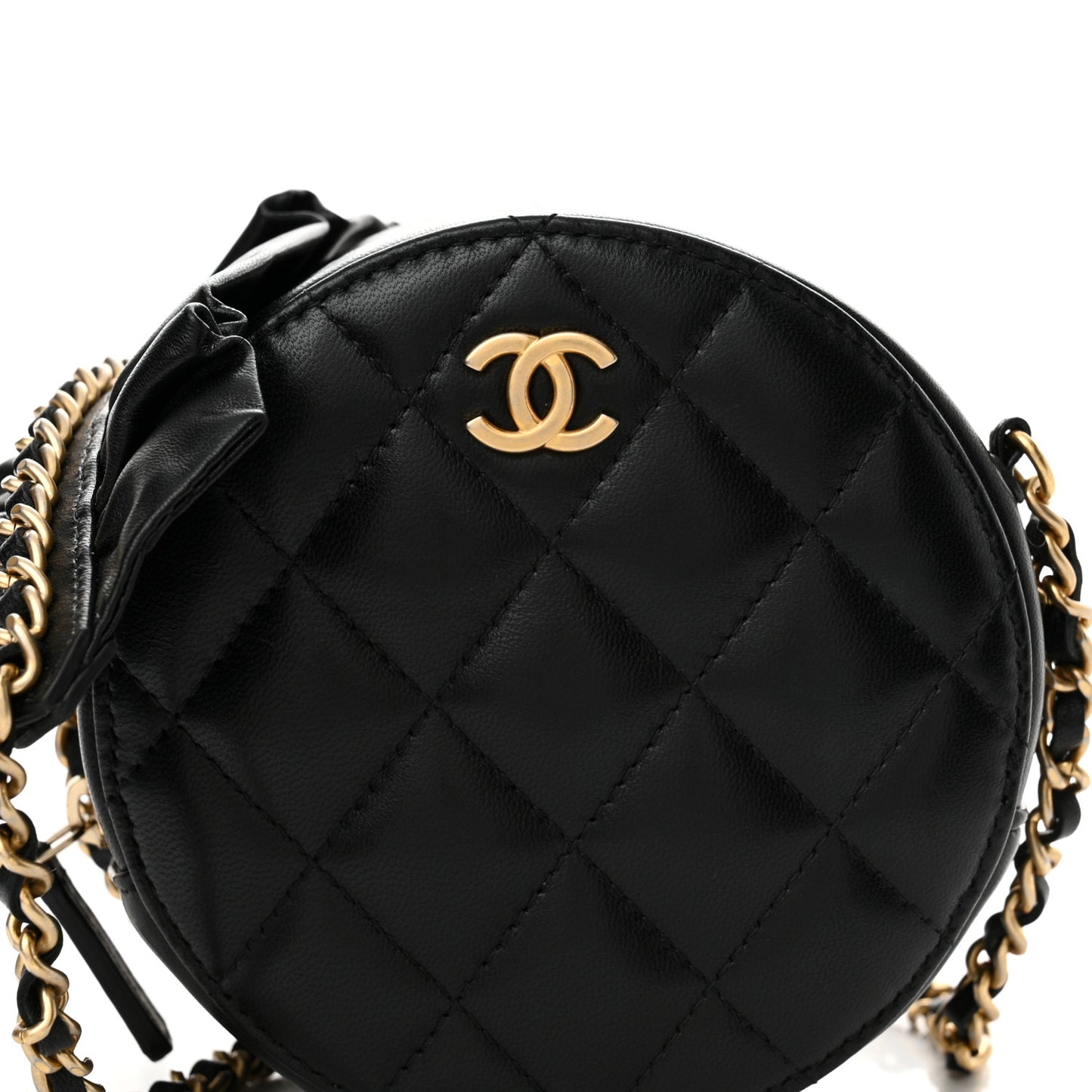 Lambskin Quilted Romance Round Clutch With Chain Black