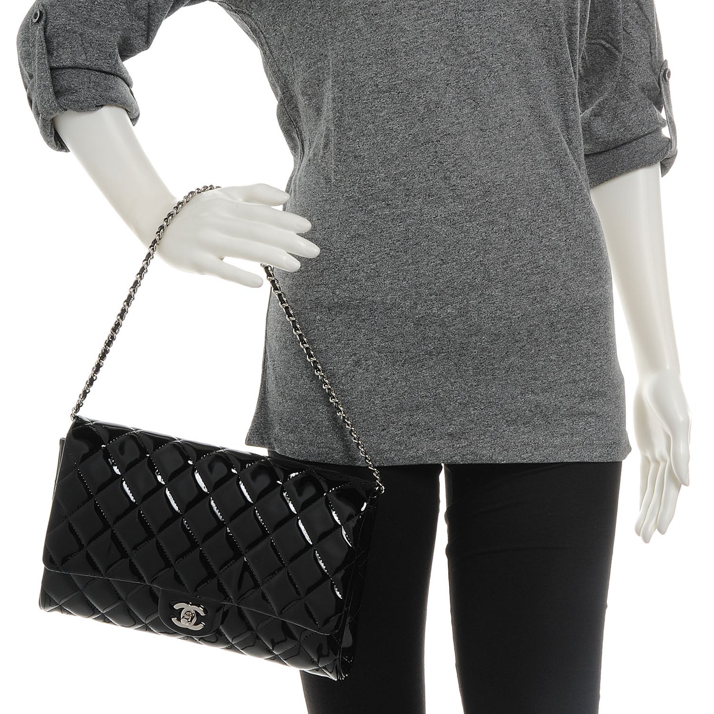 Patent Quilted Clutch Flap Black