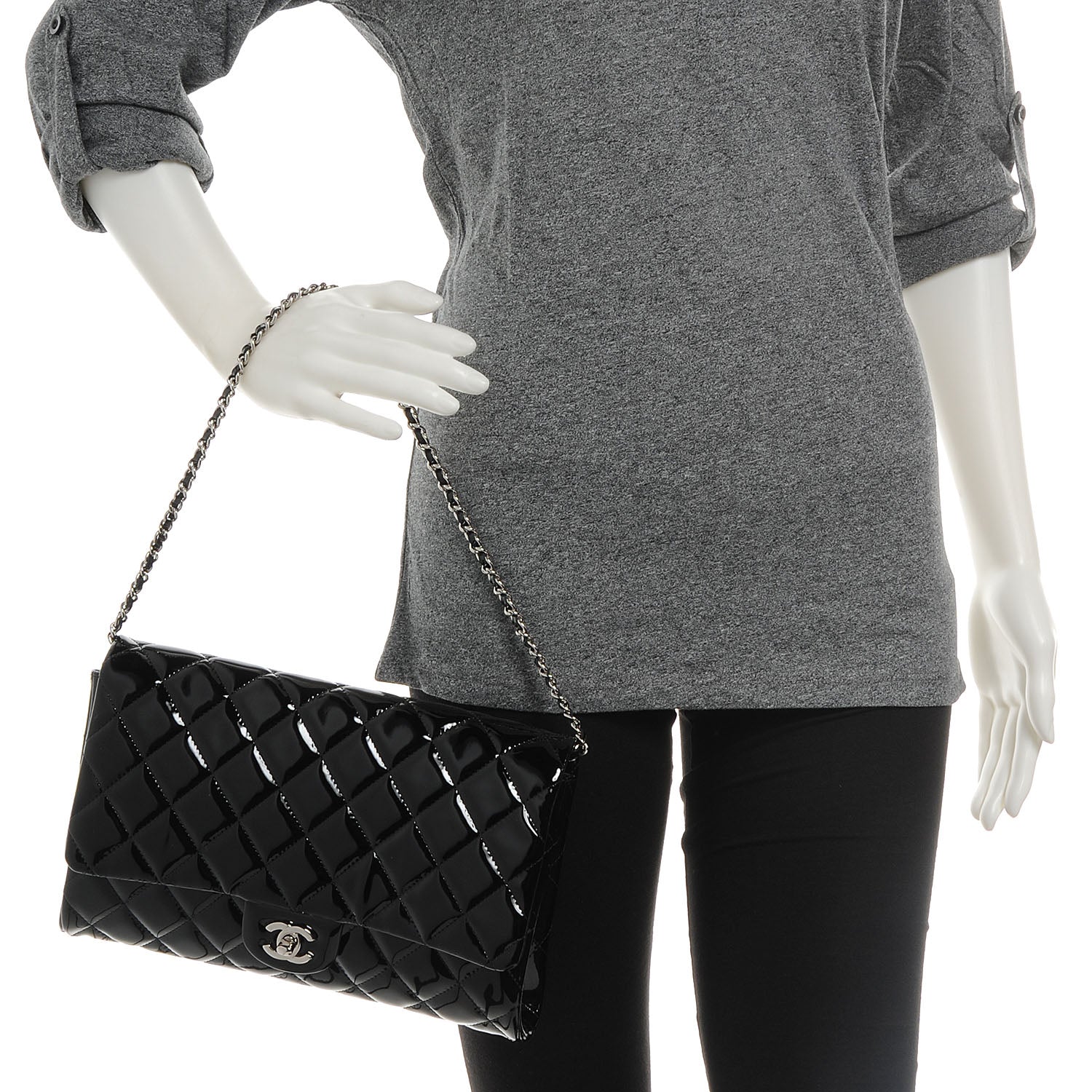 Chanel Patent Quilted Clutch Flap Black 2 of 9