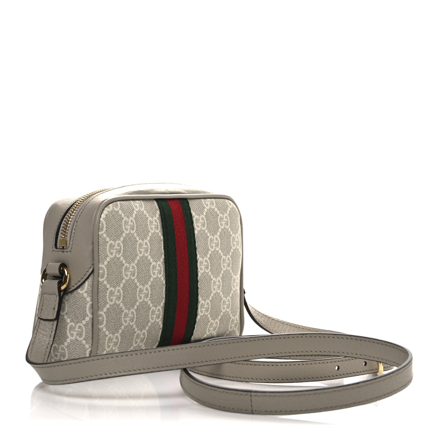GG Supreme Monogram Textured Calfskin Web Mini Ophidia Shoulder Bag Beige Mystic White Oatmeal