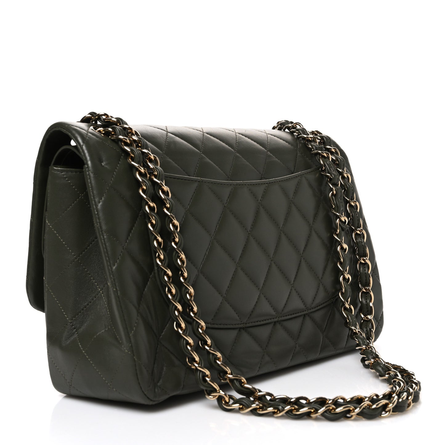Lambskin Quilted Jumbo Double Flap Green