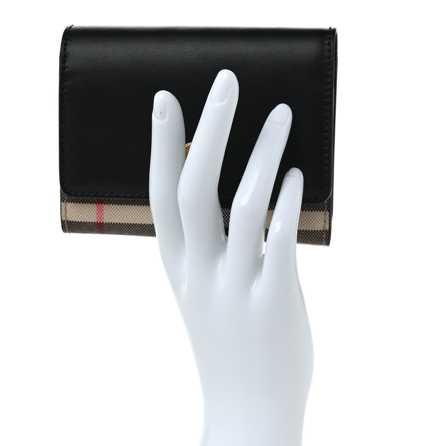 Grainy Calfskin Vintage Check Small Folding Wallet Archive Beige Black