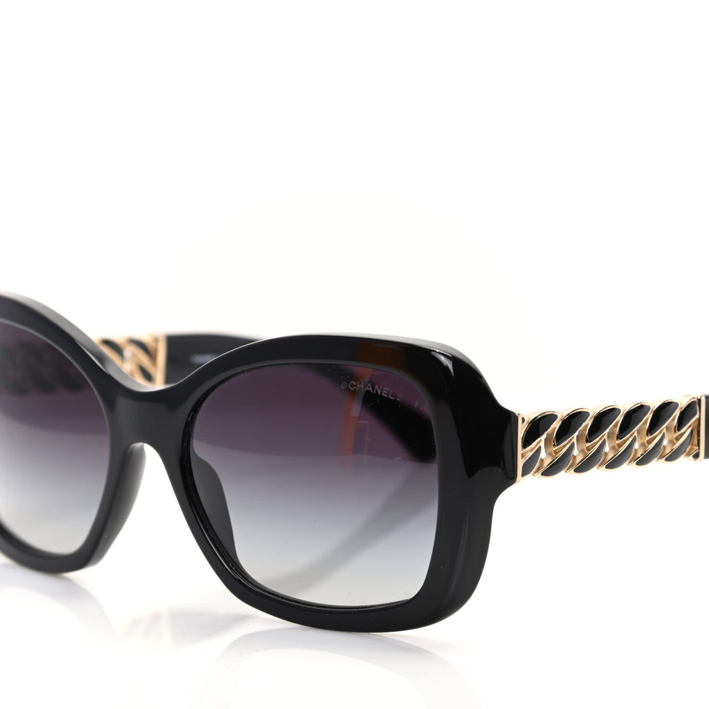 Acetate Metal Chain Square Sunglasses 5305 Black