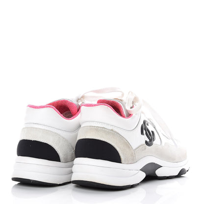Chanel Calfskin Fabric Sneakers 35 White Silver Fluo Pink 4 of 8