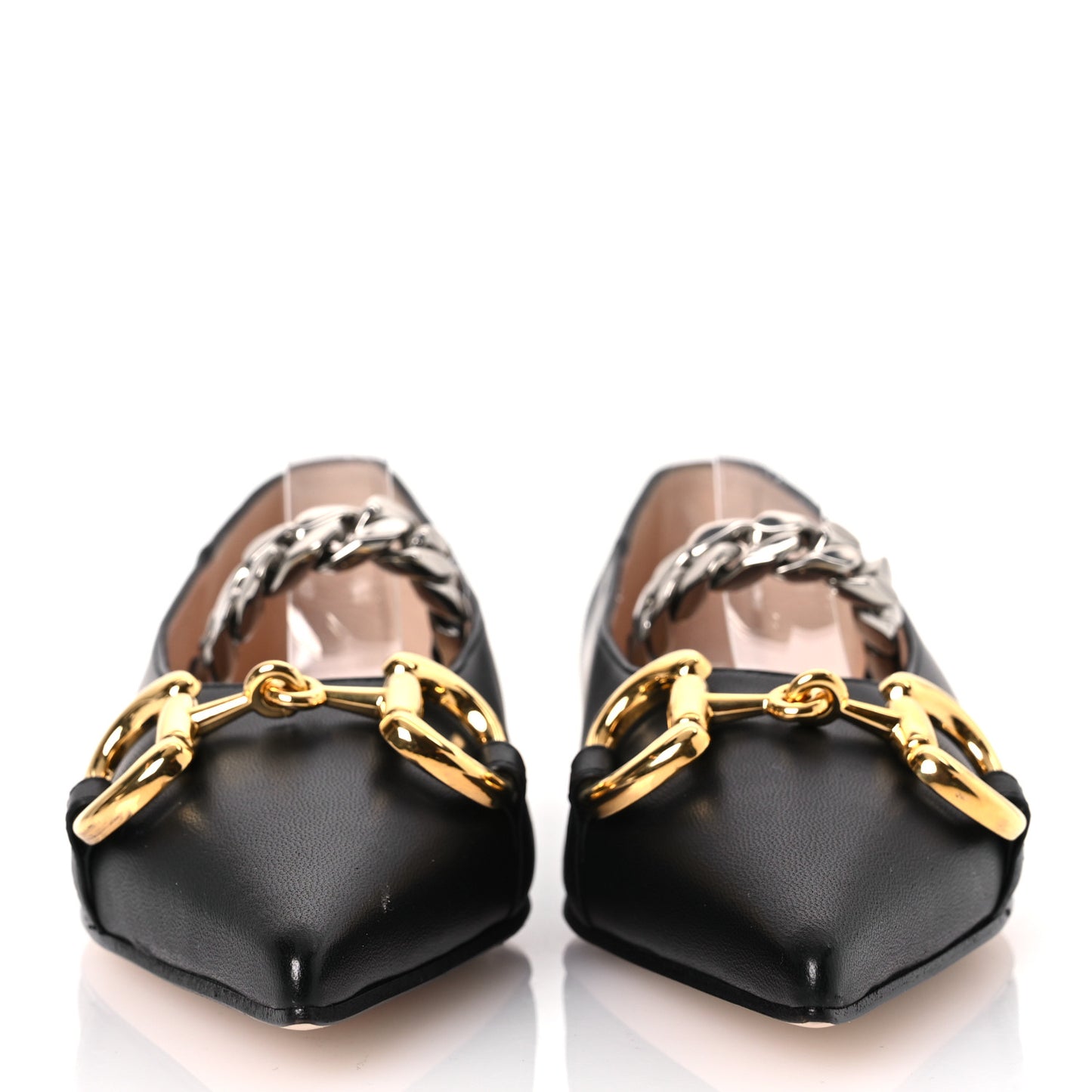 Nappa Lumiere Deva Horsebit Chain Embellished Flats 35 Black
