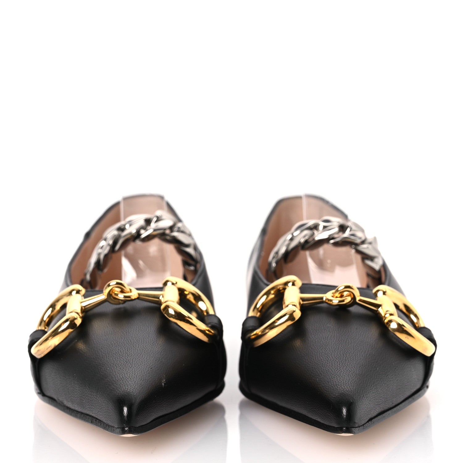 Gucci Nappa Lumiere Deva Horsebit Chain Embellished Flats 35 Black 3 of 11