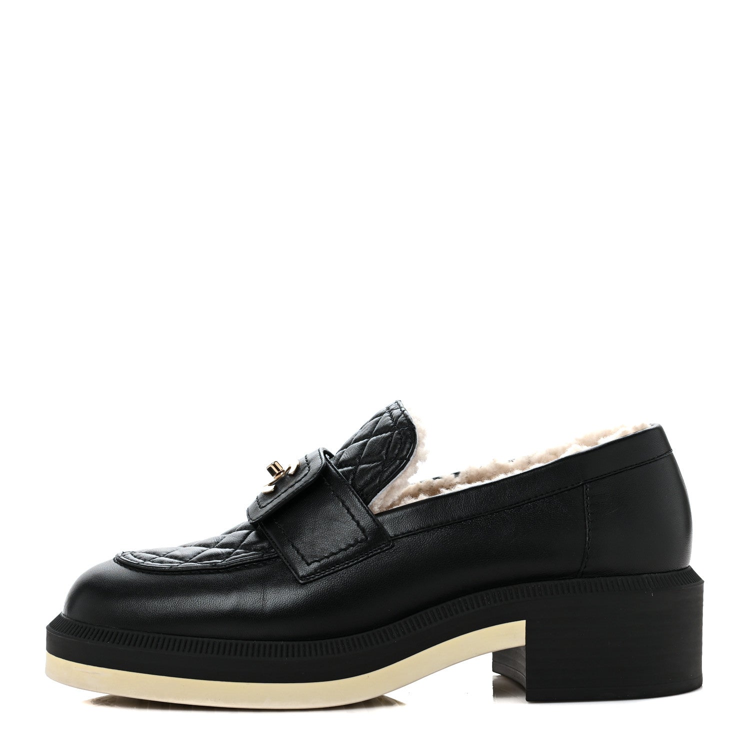Chanel Lambskin Shearling Quilted CC Turnlock Loafers 39 Black 1 of 9