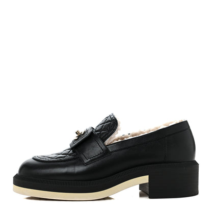 Chanel Lambskin Shearling Quilted CC Turnlock Loafers 39 Black 1 of 9