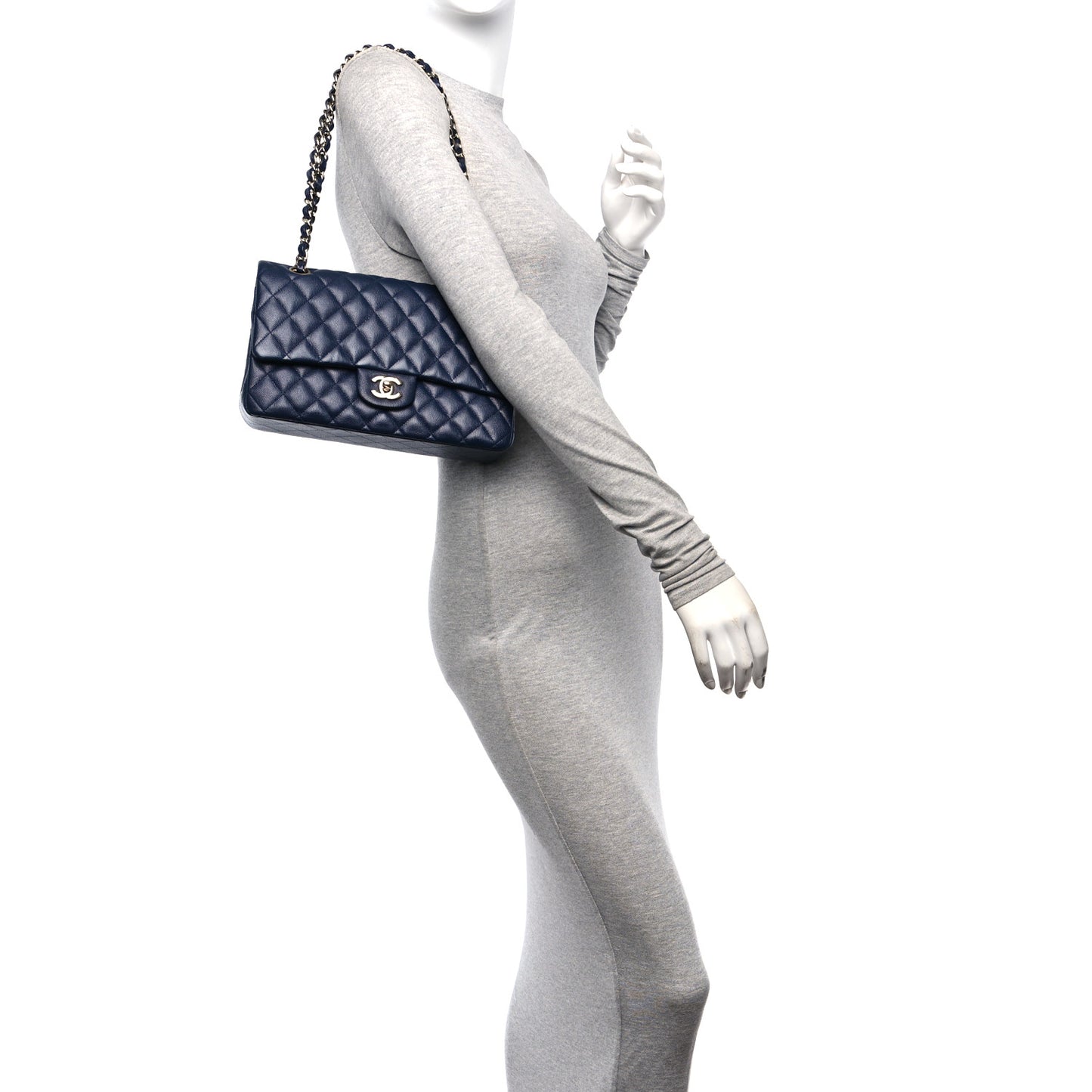 Caviar Quilted Medium Double Flap Navy